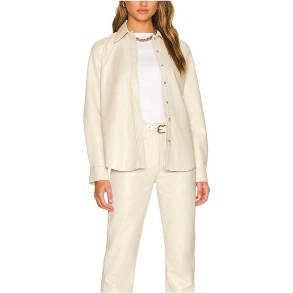 Agolde Calla Vegan Leather Collared Shirt Jacket Shacket Cream Ecru Small - Picture 4 of 14